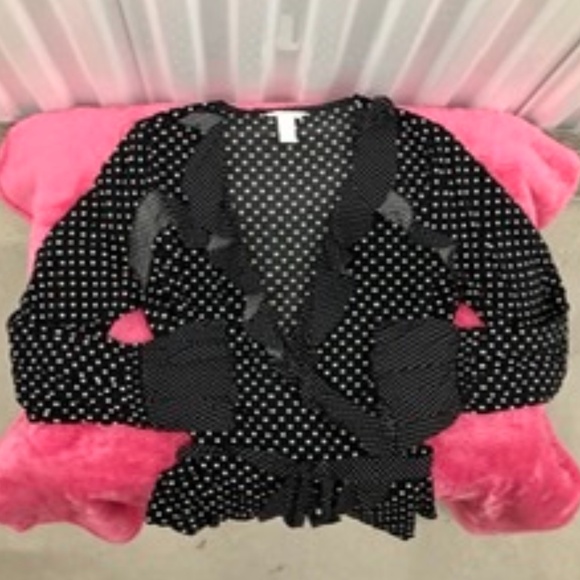 Polka Dot Ruffle Wrap Top Blouse, 10, New - Picture 1 of 5